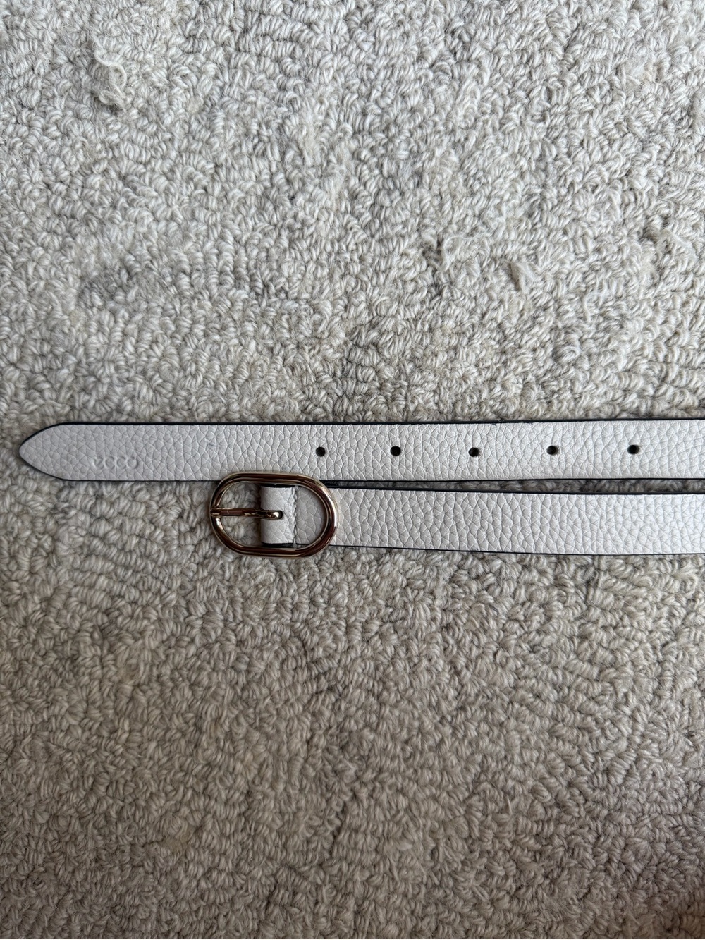 Women's Ecco White Pebbled Leather Belt with Gold Buckle